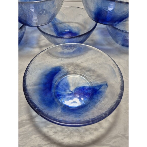 Bormioli Rocco Murano Cobalt Blue Swirl 5.5" Fruit Dessert Bowls Italy Set/6 - Picture 2 of 6